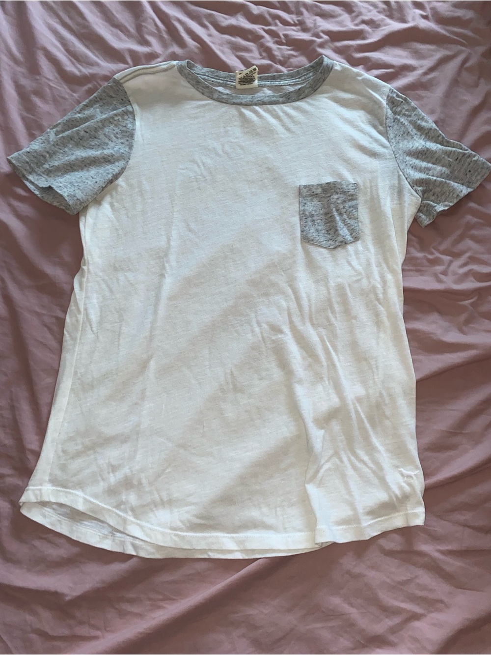 Victoria's Secret White Tee with Contrasting Heather Gray Sleeves & Pocket